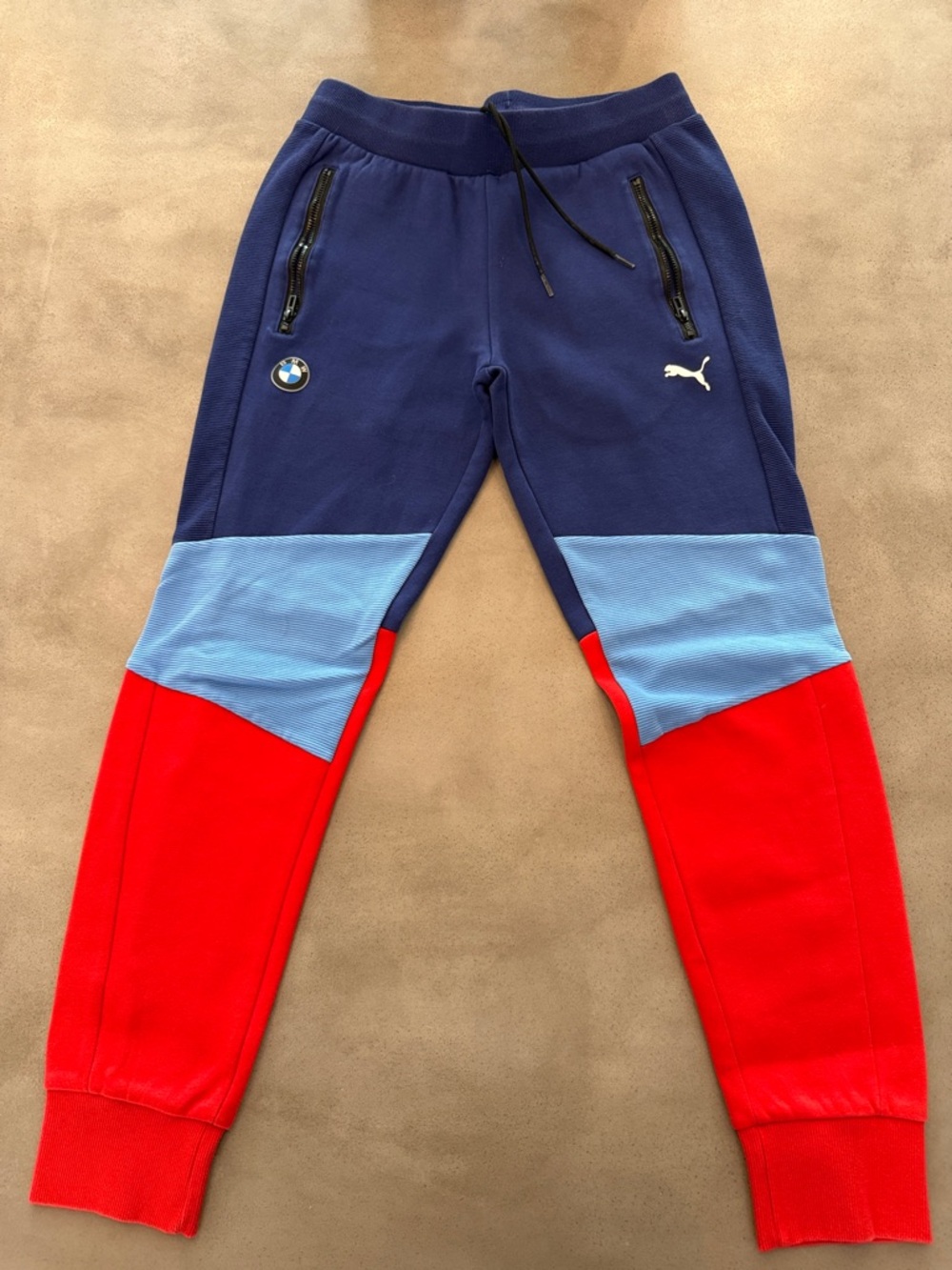 😎 Puma Men’s Colorblock Joggers in Navy, Light Blue & Red